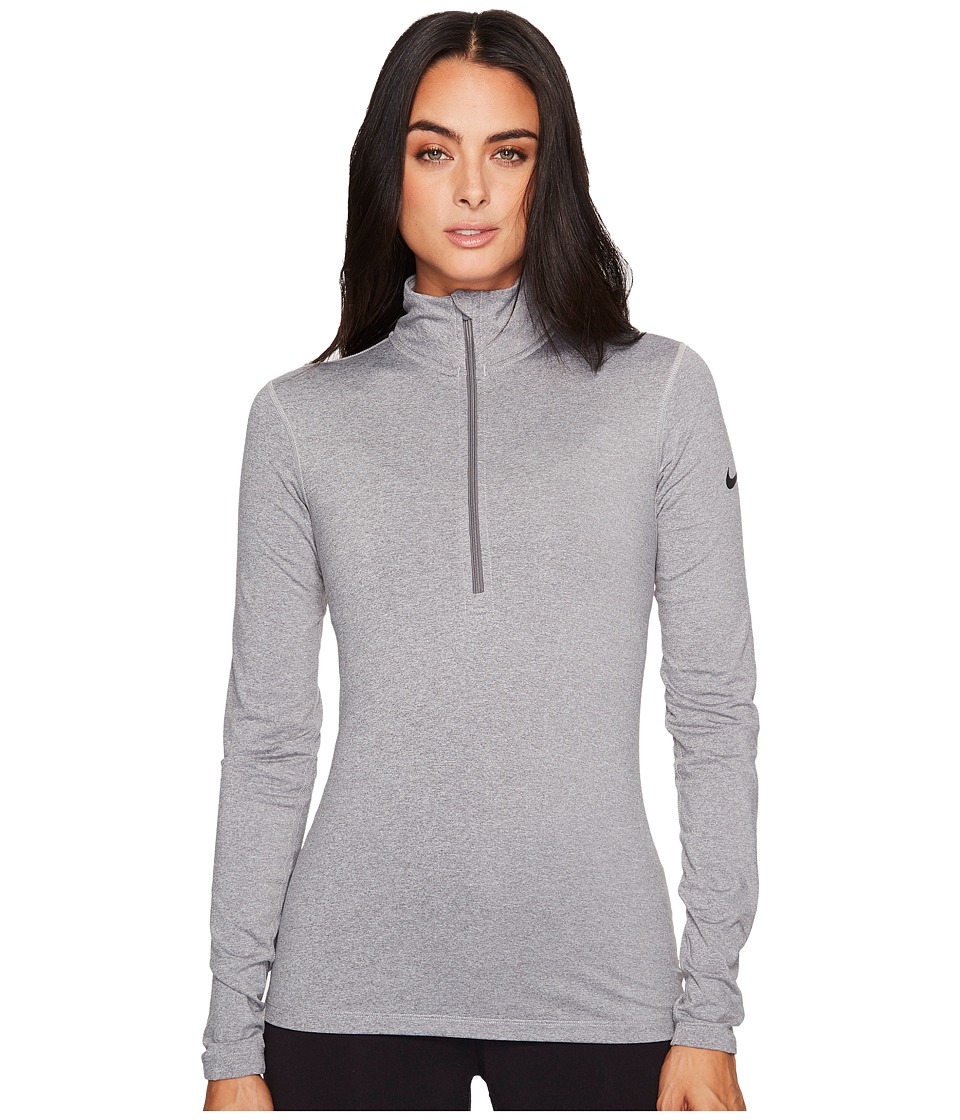 Nike Pro Long Sleeve Half Zip (Dark Grey Heather/Dark Grey/Black) Women