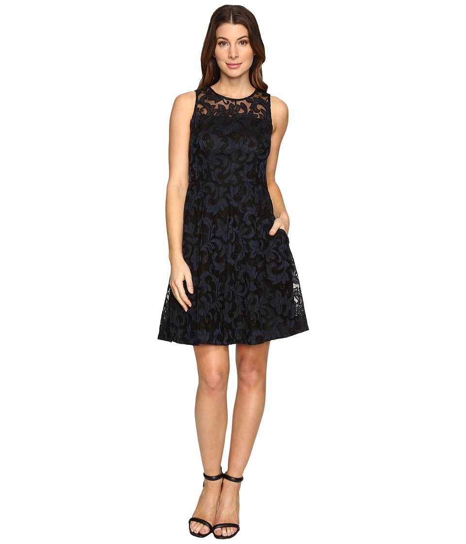 Donna Morgan Sleeveless Fit and Flare with Full Skirt Black-Marine Dress Donna Morgan Sleeveless Fit and Flare with Full Skirt Black-Marine Dress