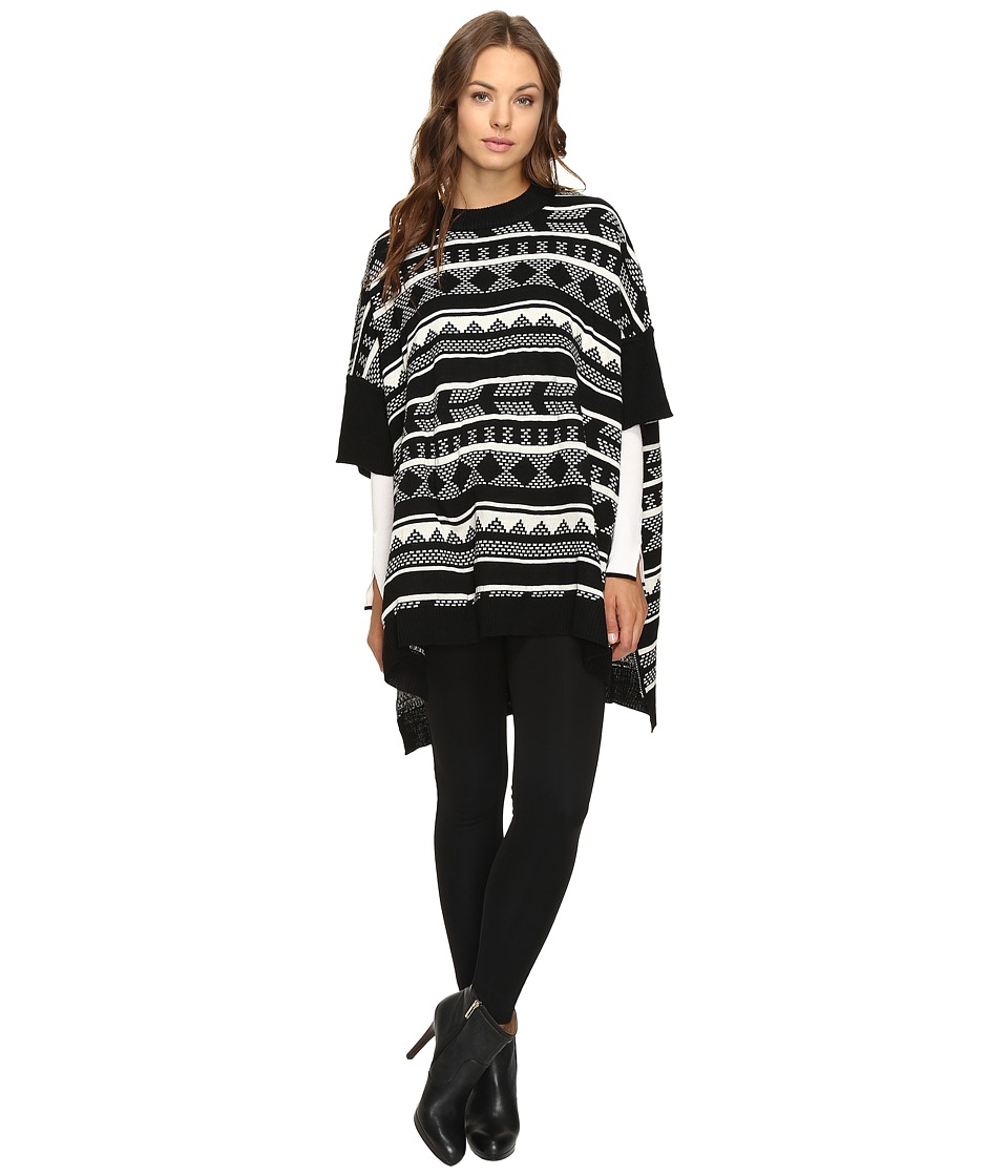 Jack by BB Dakota - Cyndi Jacquard Sweater Poncho (Black) Women's Sweater Jack by BB Dakota - Cyndi Jacquard Sweater Poncho (Black) Women's Sweater