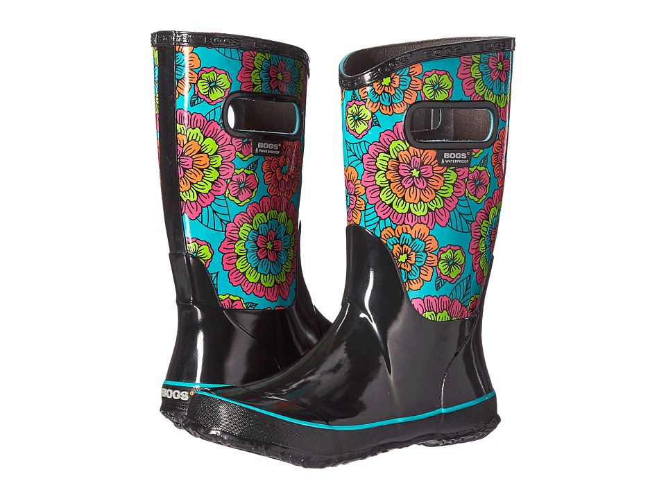 Bogs Kids Pansies Rain Boot (Toddler/Little Kid/Big Kid) (Black Multi) Girls Shoes