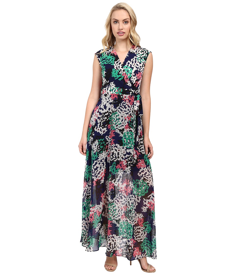 Taylor Chiffon/Jersey Maxi Dress (Navy/Coral) Women