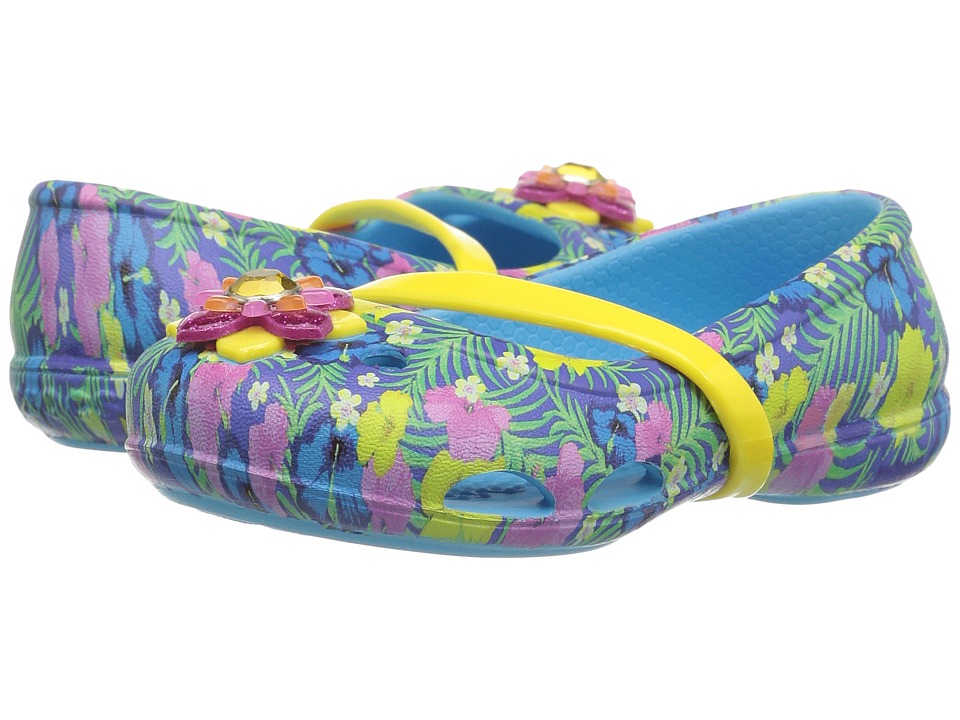Crocs Kids Lina Graphic Flat (Toddler/Little Kid) (Electric Blue) Girls Shoes