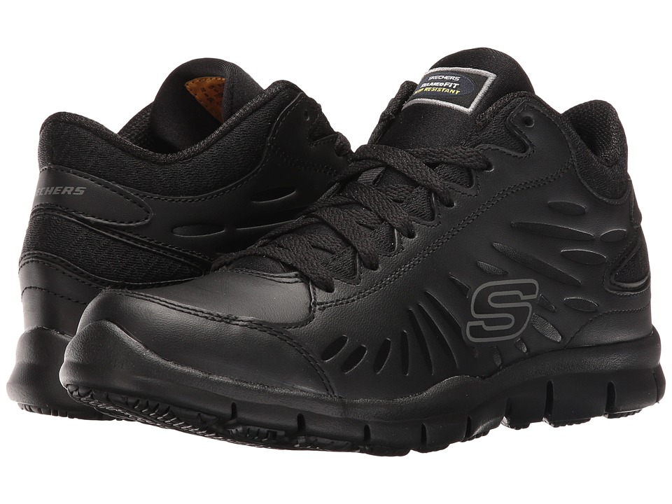 SKECHERS Work Eldred Linton (Black Leather/Mesh/Trim) Women