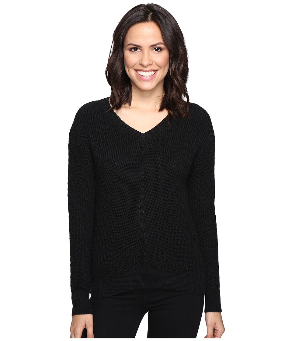 Michael Stars Alpine Knit V-Neck Cold Shoulder Sweater (Black) Women