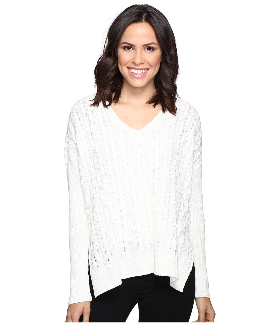 Michael Stars Alpine Knit V-Neck Cable Knit Sweater (Ivory) Women