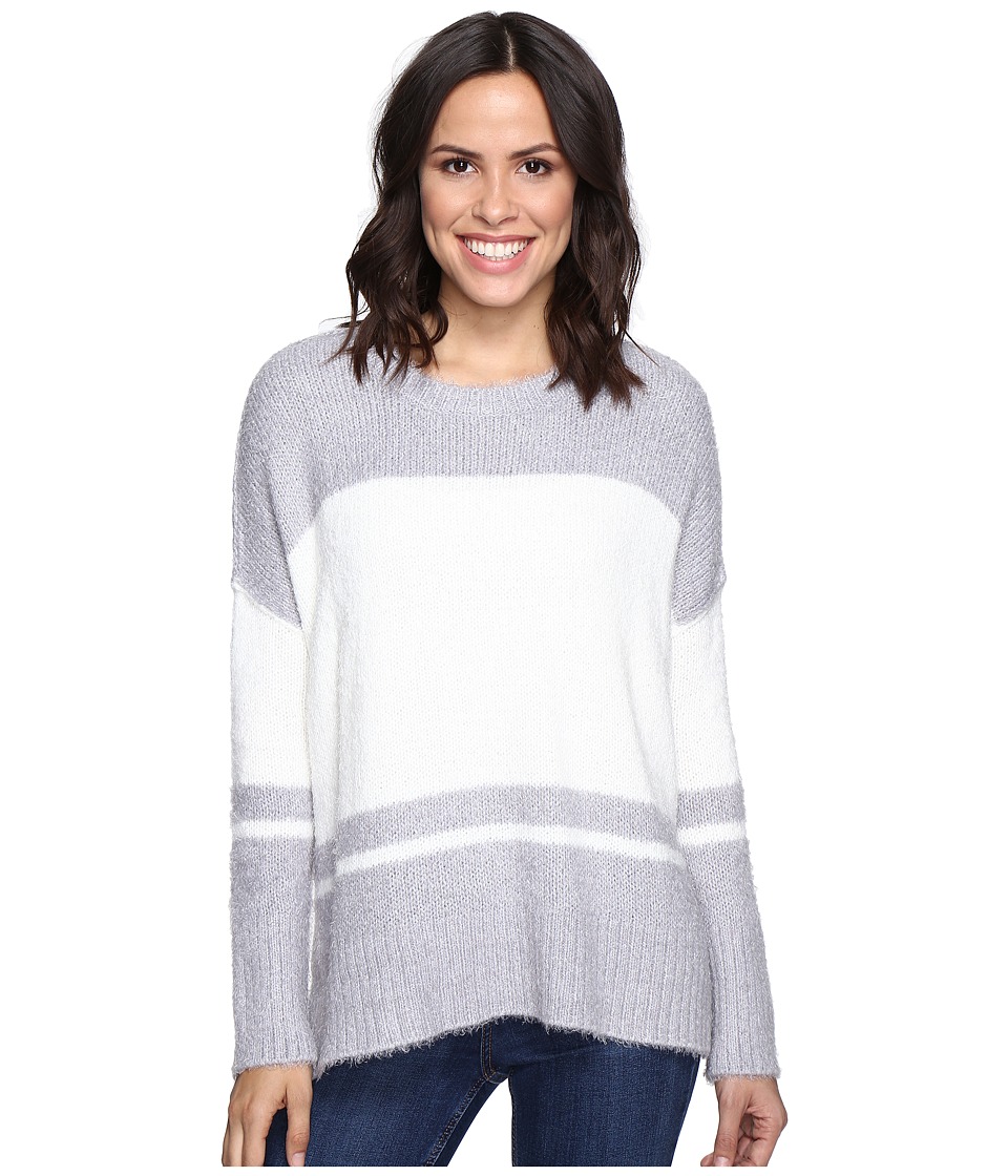 Michael Stars Fuzzy Oversized Stripe Pullover Sweater (Silver/Ivory) Women