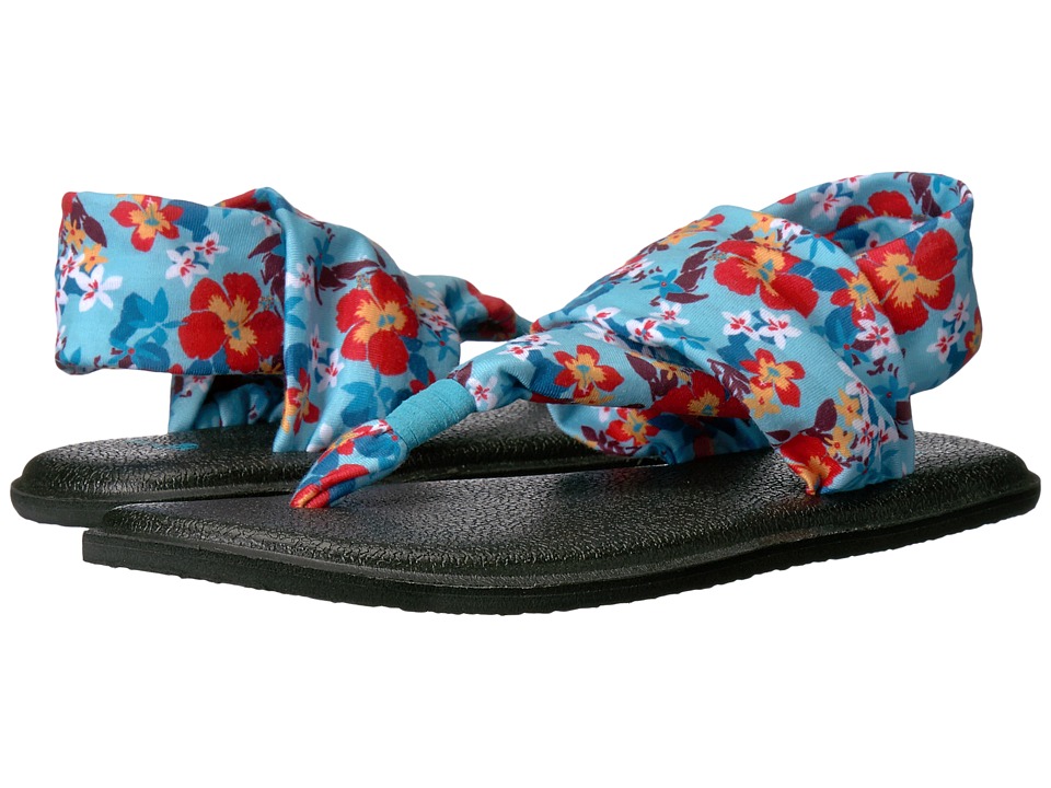 Sanuk Kids Yoga Sling Burst Prints (Little Kid/Big Kid) (Aqua Waikiki Floral) Girls Shoes