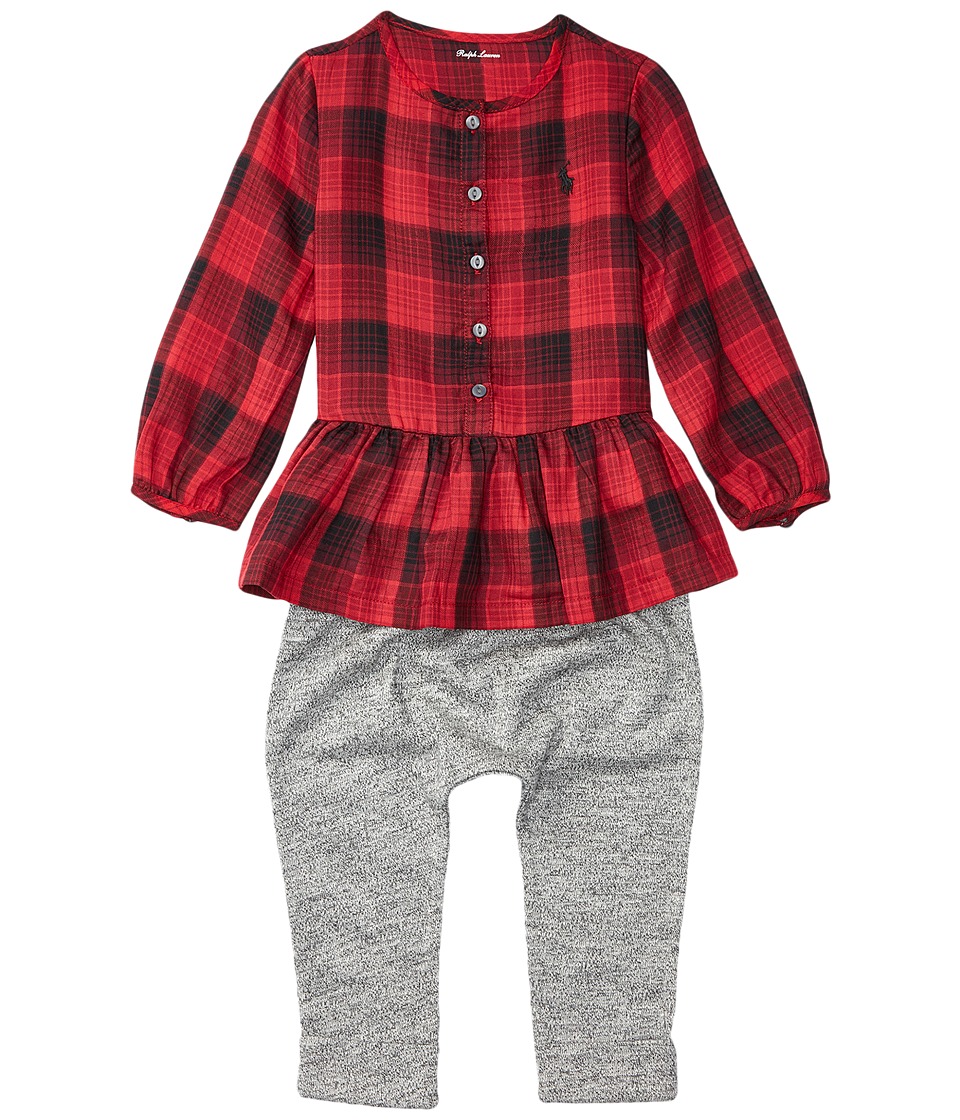 UPC 190618000056 product image for Ralph Lauren Baby - Yarn-Dyed Cotton Gauze Peplum Pants Set (Infant) (Red/Black) | upcitemdb.com