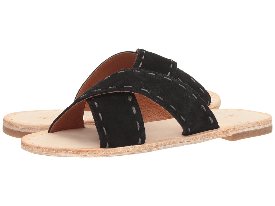 Frye Avery Pickstitch Slide (Black Soft Oiled Suede) Women