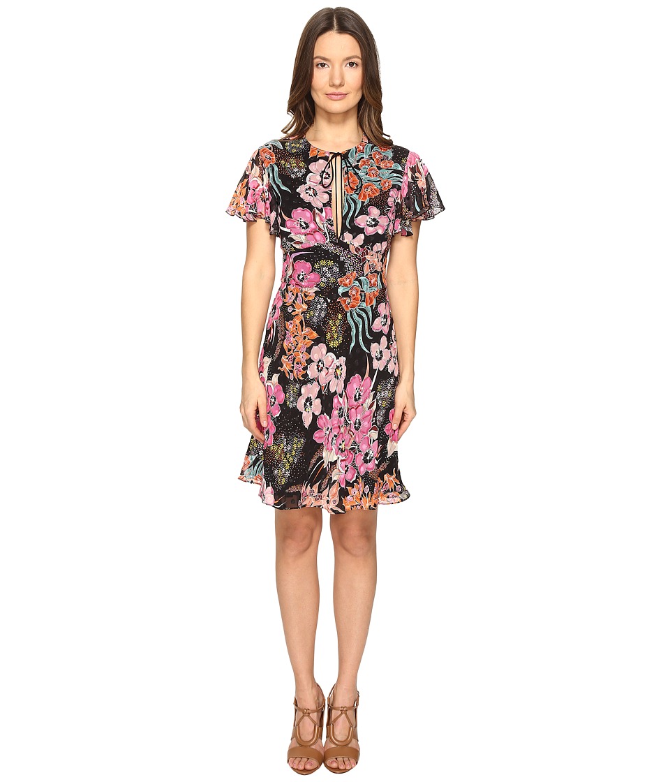 Just Cavalli Flower Power Print Flutter Sleeve Dress Just Cavalli Flower Power Print Flutter Sleeve Dress