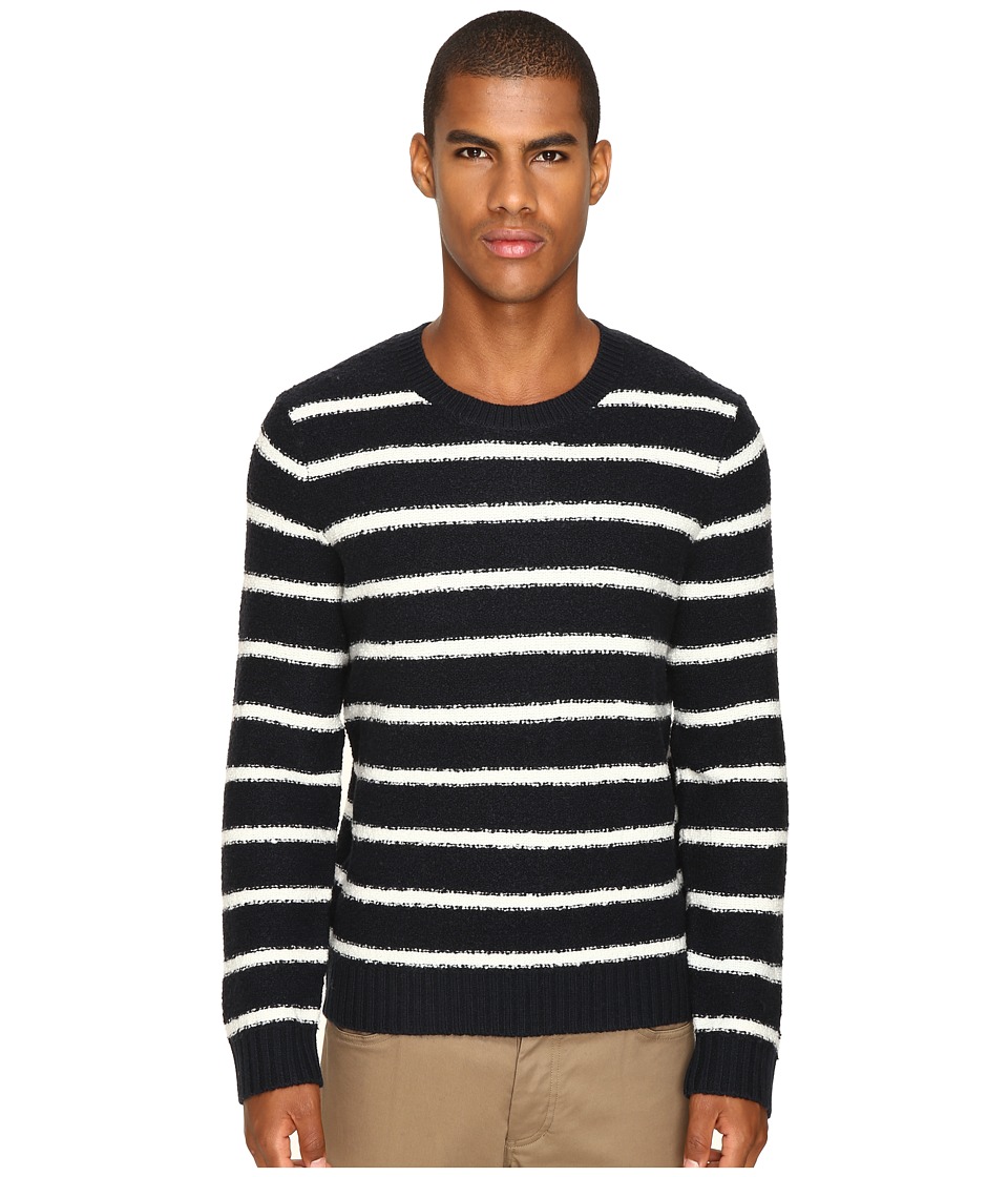 Vince Textured Striped Merino Blend Long Sleeve Crew Neck Sweater (Coastal/Pearl) Men