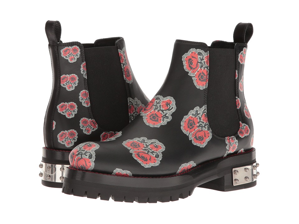 Alexander McQueen Poppy Printed Chelsea Boot (Black Enamel) Women
