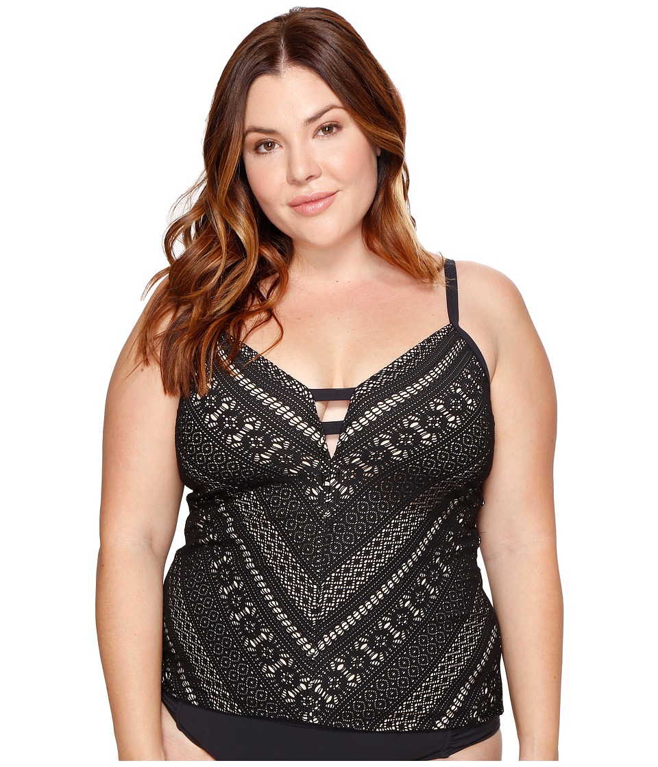 Bleu Rod Beattie Plus Size Sneak Peek Plunge Tankini Top (Black) Women
