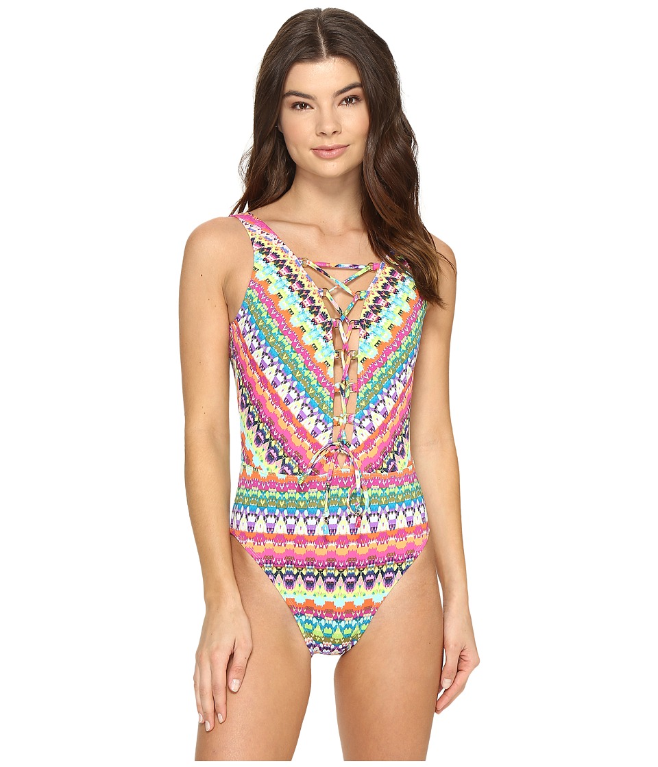 Bleu Rod Beattie In Living Color Lace Down Over the Shoulder Mio One-Piece (Multi) Women