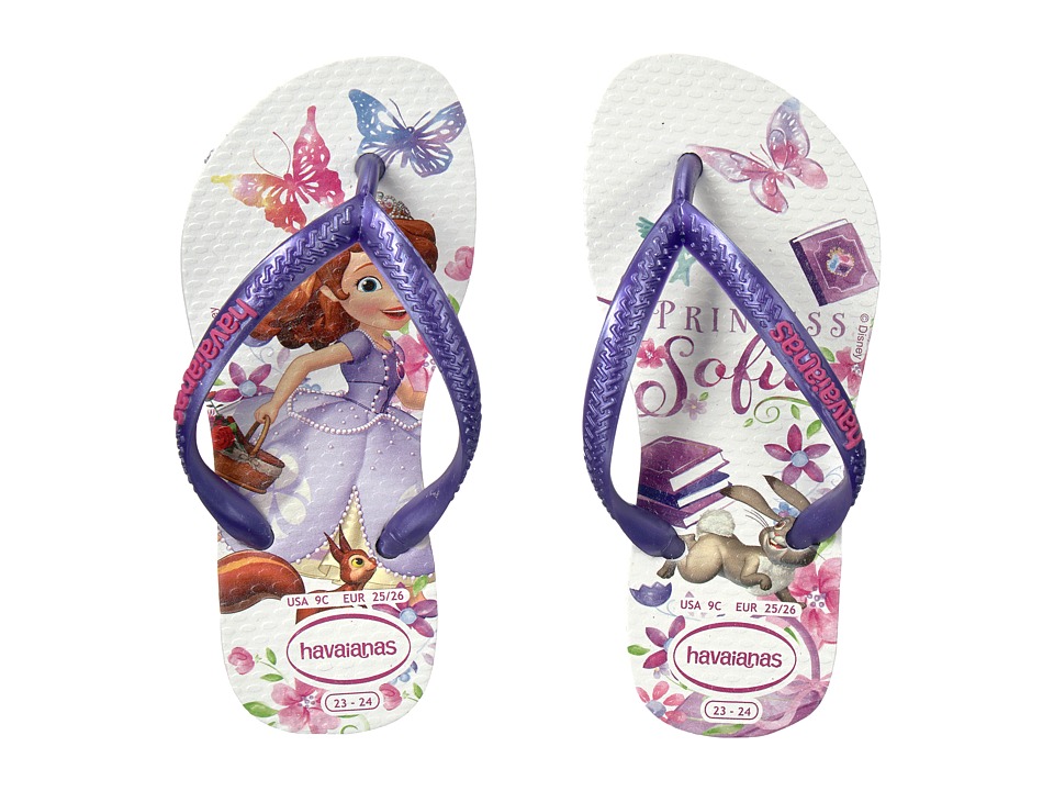 Havaianas Kids Slim Princess Sofia Flip Flops (Toddler/Little Kid/Big Kid) (White) Girls Shoes