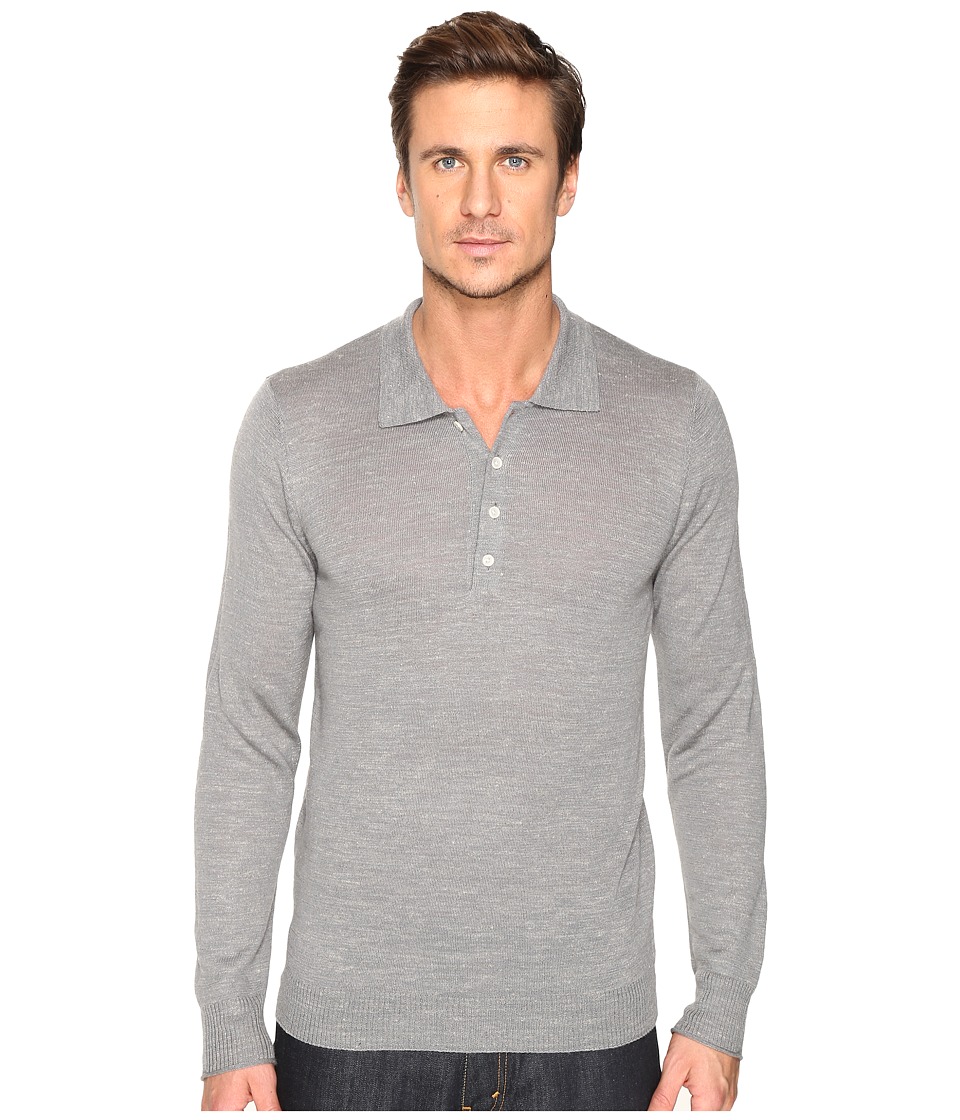 7 For All Mankind Long Sleeve Polo Sweater (Heather Grey) Men