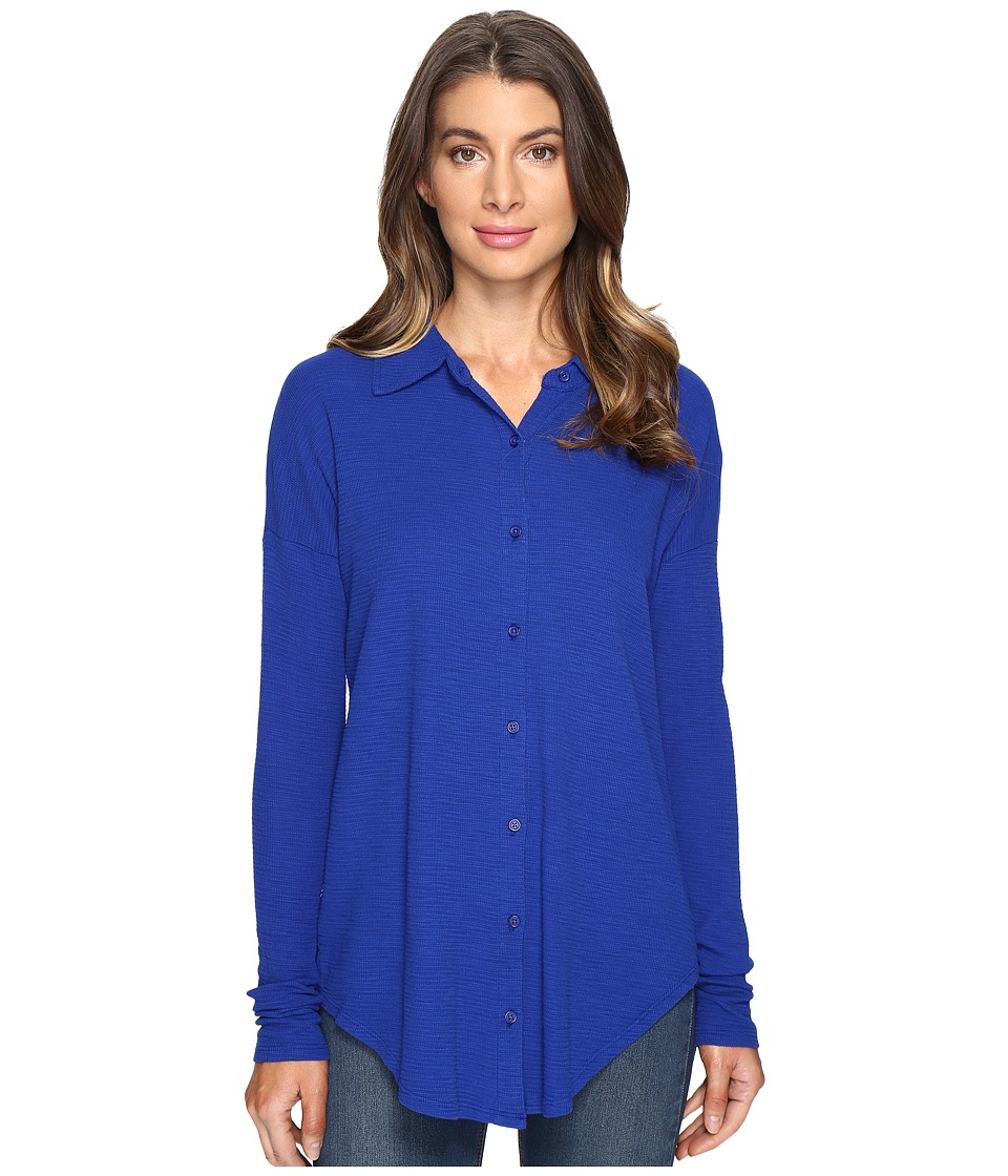 Mod-o-doc Textured Slub Stripe Back Crossover Button Front Shirt (Nautical) Women