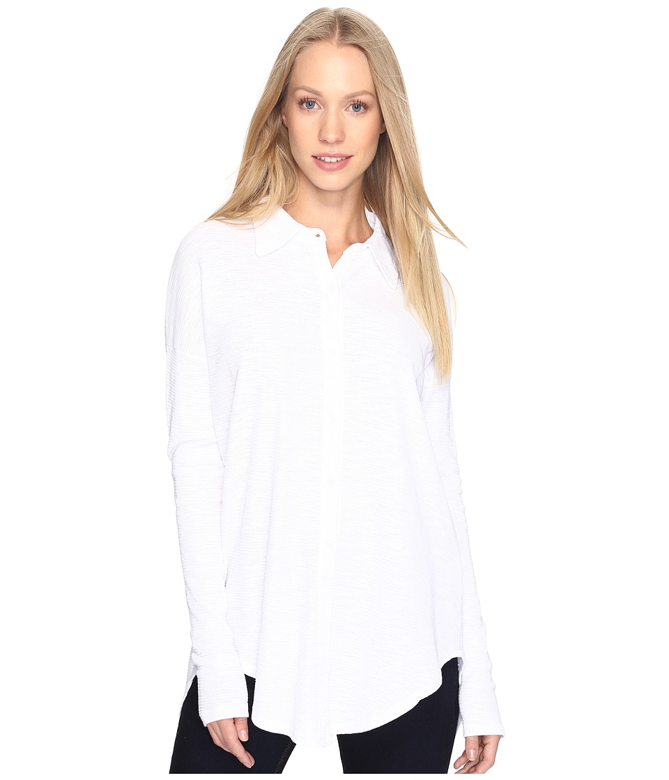 Mod-o-doc Textured Slub Stripe Back Crossover Button Front Shirt (White) Women