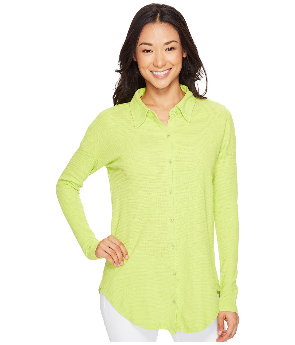 Mod-o-doc Textured Slub Stripe Back Crossover Button Front Shirt (Lime) Women