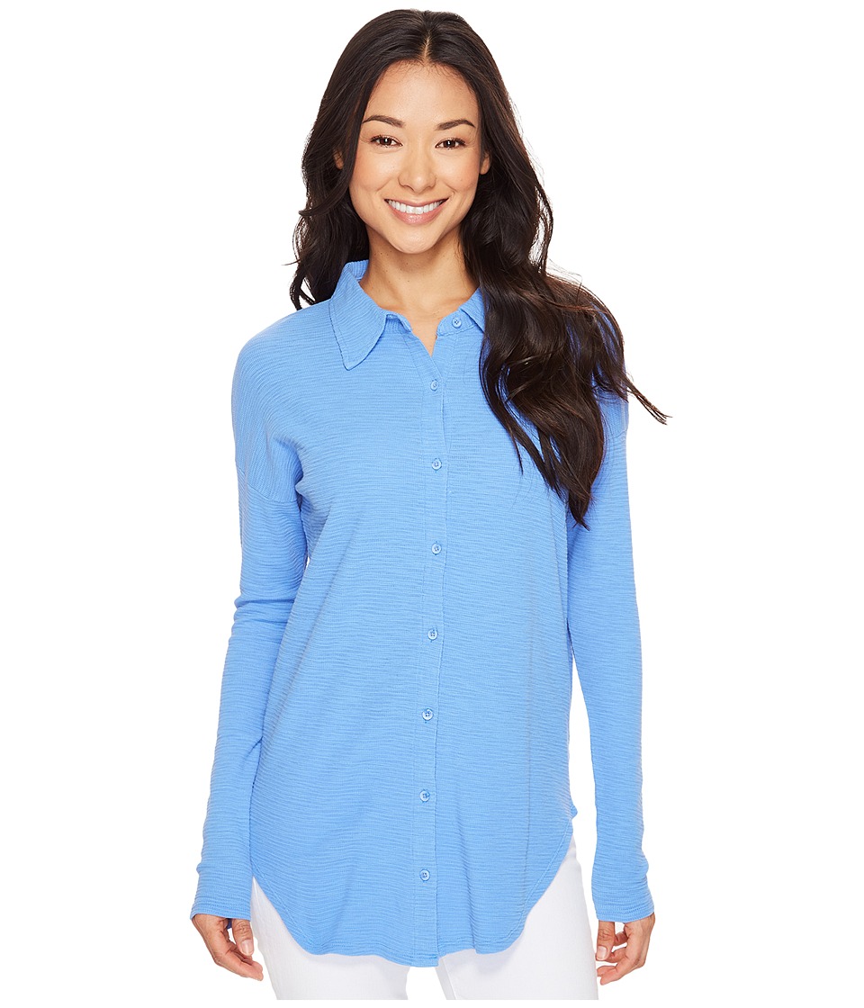 Mod-o-doc Textured Slub Stripe Back Crossover Button Front Shirt (Peri) Women
