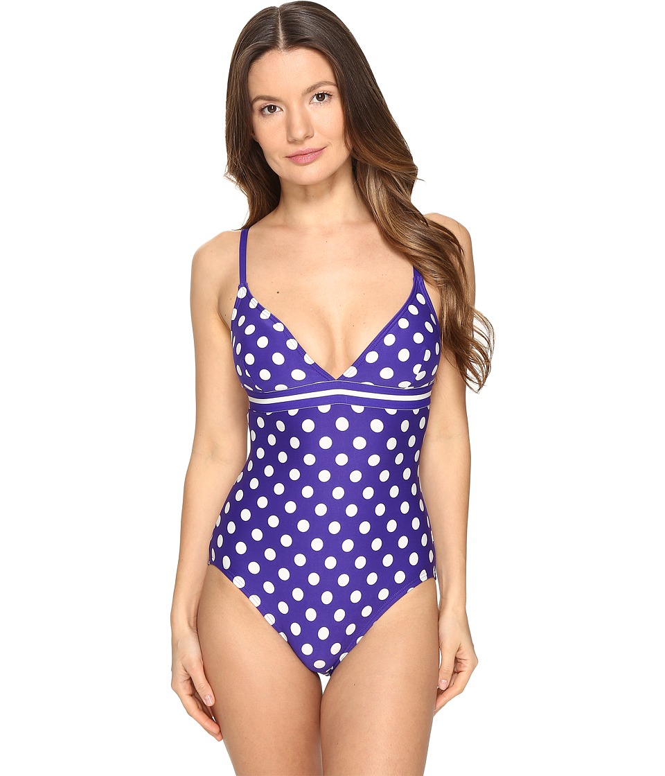 Kate Spade New York Polka Dot V-Neck One-Piece Swimsuit (Nightlife Blue) Women