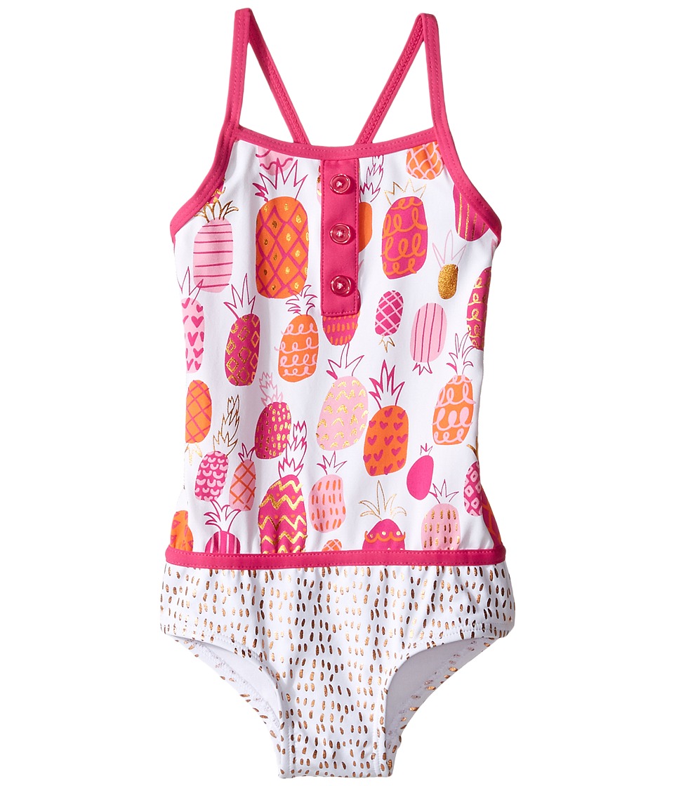 Hatley Kids Tropical Pineapples Color Block Swimsuit (Toddler/Little Kids/Big Kids) (White) Girl
