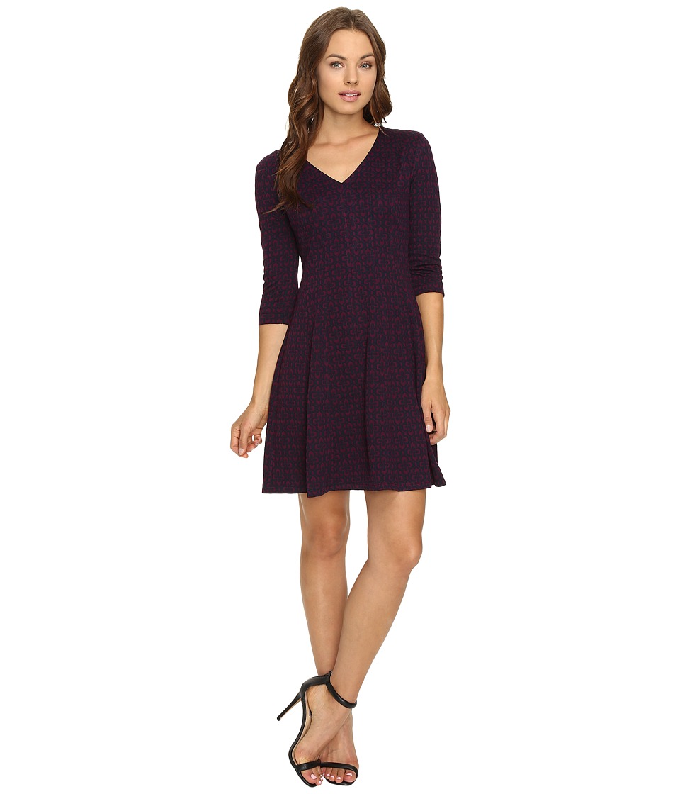 Taylor Knit Jacquard Fit and Flare Dress (Navy/Plum) Women