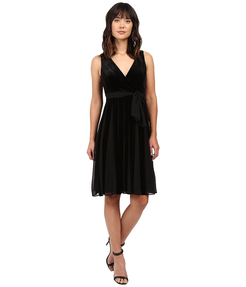 Adrianna Papell Surplus Midi Velvet Spliced Carwash Dress (Black) Women