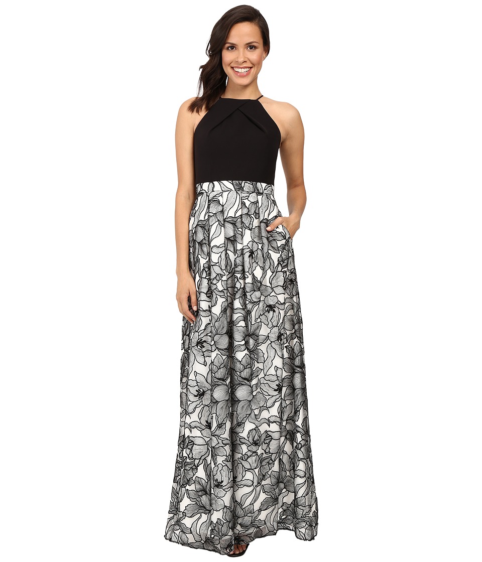 Aidan Mattox Halter Neck Gown with Embroidered Lace Skirt Black-Ivory Dress Aidan Mattox Halter Neck Gown with Embroidered Lace Skirt Black-Ivory Dress