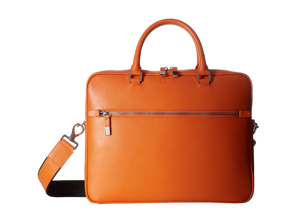 BUGATCHI - Saffiano Leather Two-Tone Briefcase (Orange) Briefcase Bags