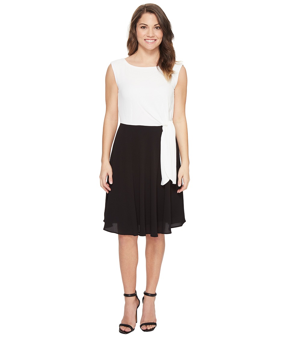 Tahari by ASL Petite Textured Crepe Side Tie Dress (Black/White) Women