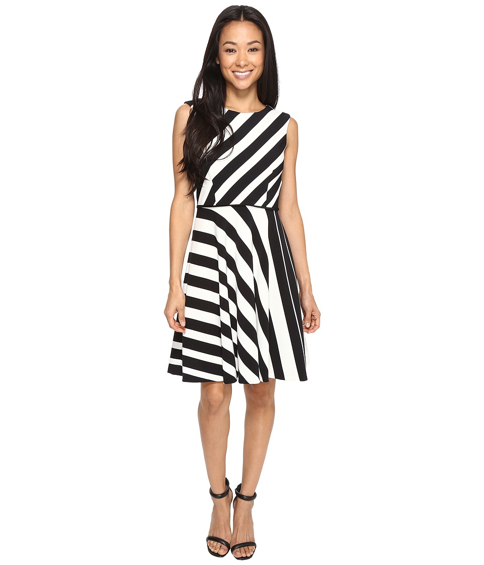 Tahari by ASL Petite Crepe Multi Stripe A-Line Dress (Black/Ivory) Women