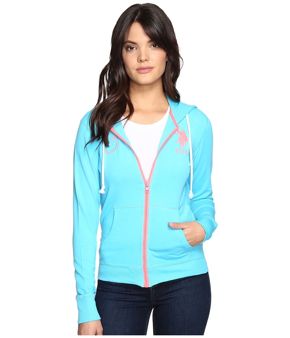 U.S. POLO ASSN. Neon Pop French Terry Hoodie (Blue Atoll) Women