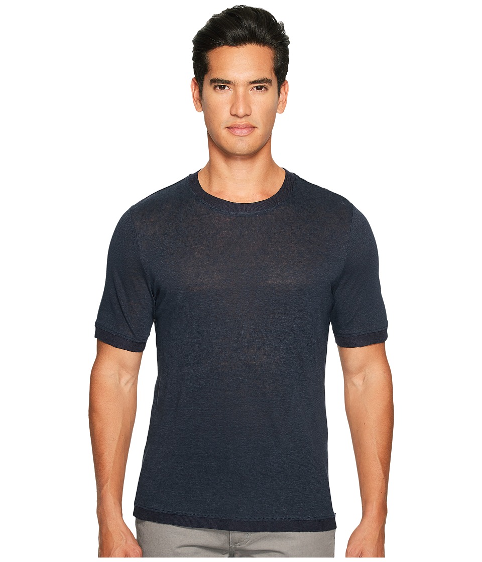 Vince Linen Short Sleeve Crew Neck Trimmed Sweater (Coastal) Men