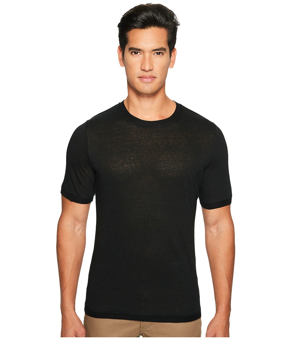 Vince Linen Short Sleeve Crew Neck Trimmed Sweater (Black) Men