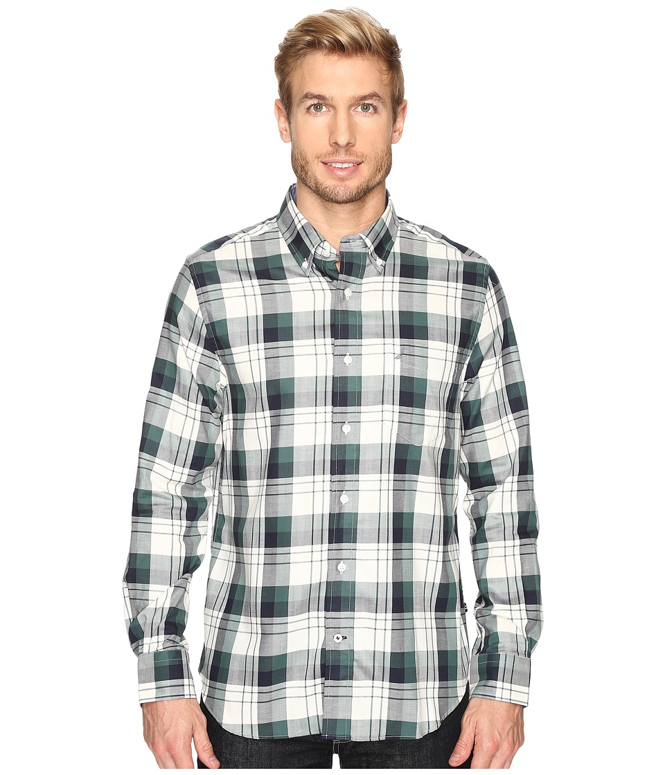 Nautica Long Sleeve Wrinkle Resistant Large Plaid (Lakeside Green) Men