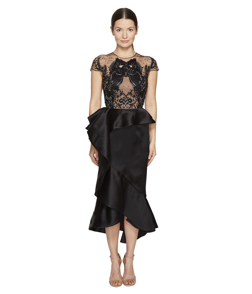 Marchesa Ruffled Peplum Skirt Beaded Black Horse Bodice Black Dress Marchesa Ruffled Peplum Skirt Beaded Black Horse Bodice Black Dress