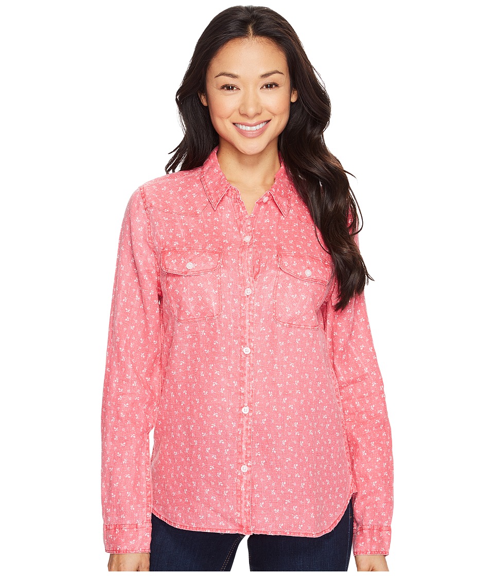 Dylan by True Grit Vintage Jane Printed Linen Long Sleeve Ranch Shirt (Soft Red) Women