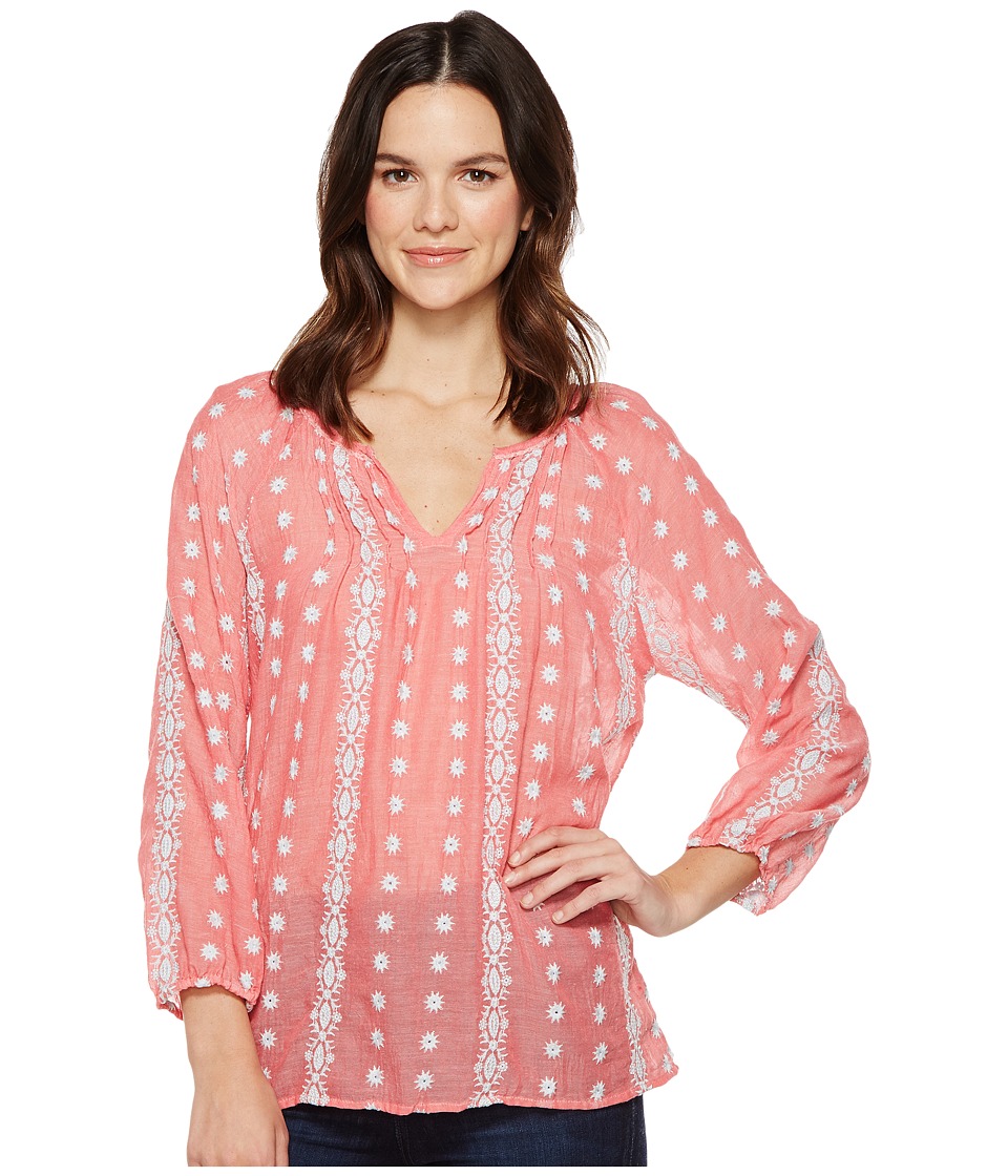 Dylan by True Grit Prarie Pintuck Embroidery Blouse (Red/Sky) Women