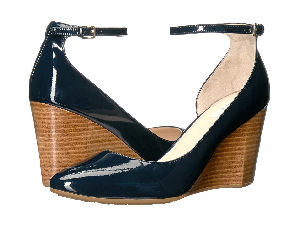 Cole Haan - Lacey Ankle Strap Wedge 85mm (Marine Blue Patent) Women's Wedge Shoes Cole Haan - Lacey Ankle Strap Wedge 85mm (Marine Blue Patent) Women's Wedge Shoes