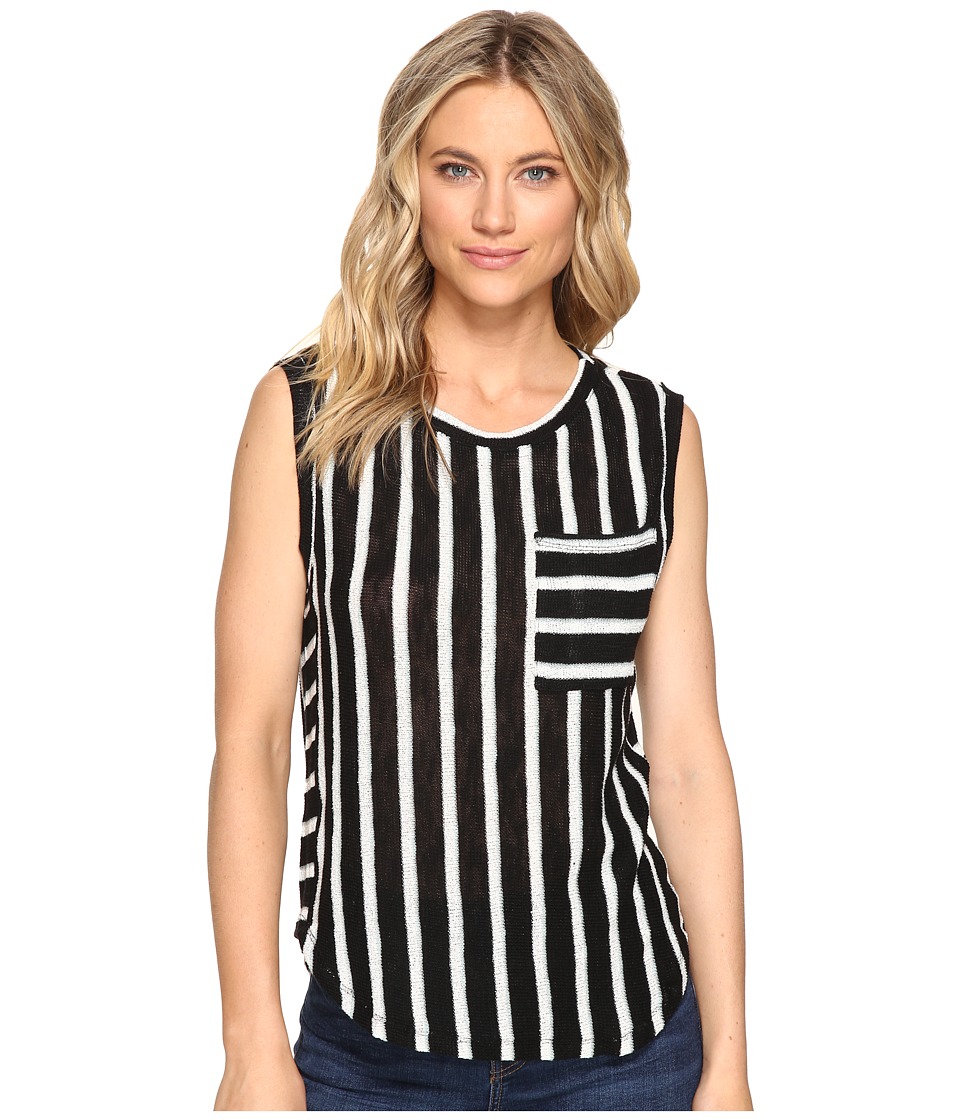 Splendid Stripe Loose Knit Pocket Tank (Black) Women