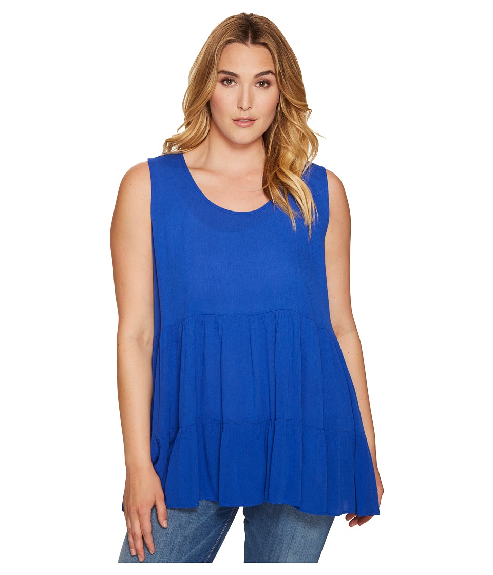 Karen Kane Plus - Plus Size Sleeveless Double Ruffle Top (Blue) Women