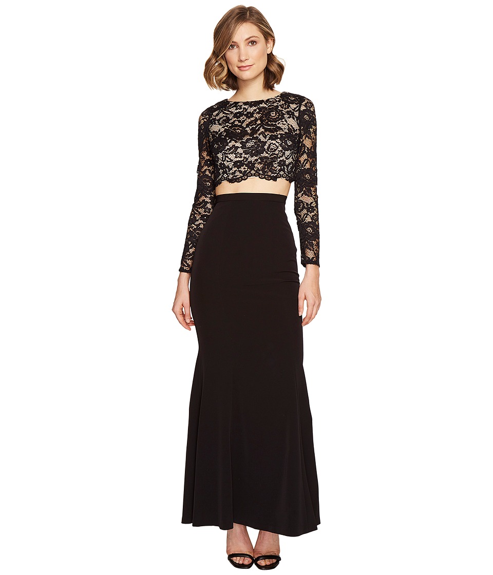 Aidan Mattox Lace and Crepe Gown Black-Nude Dress Aidan Mattox Lace and Crepe Gown Black-Nude Dress