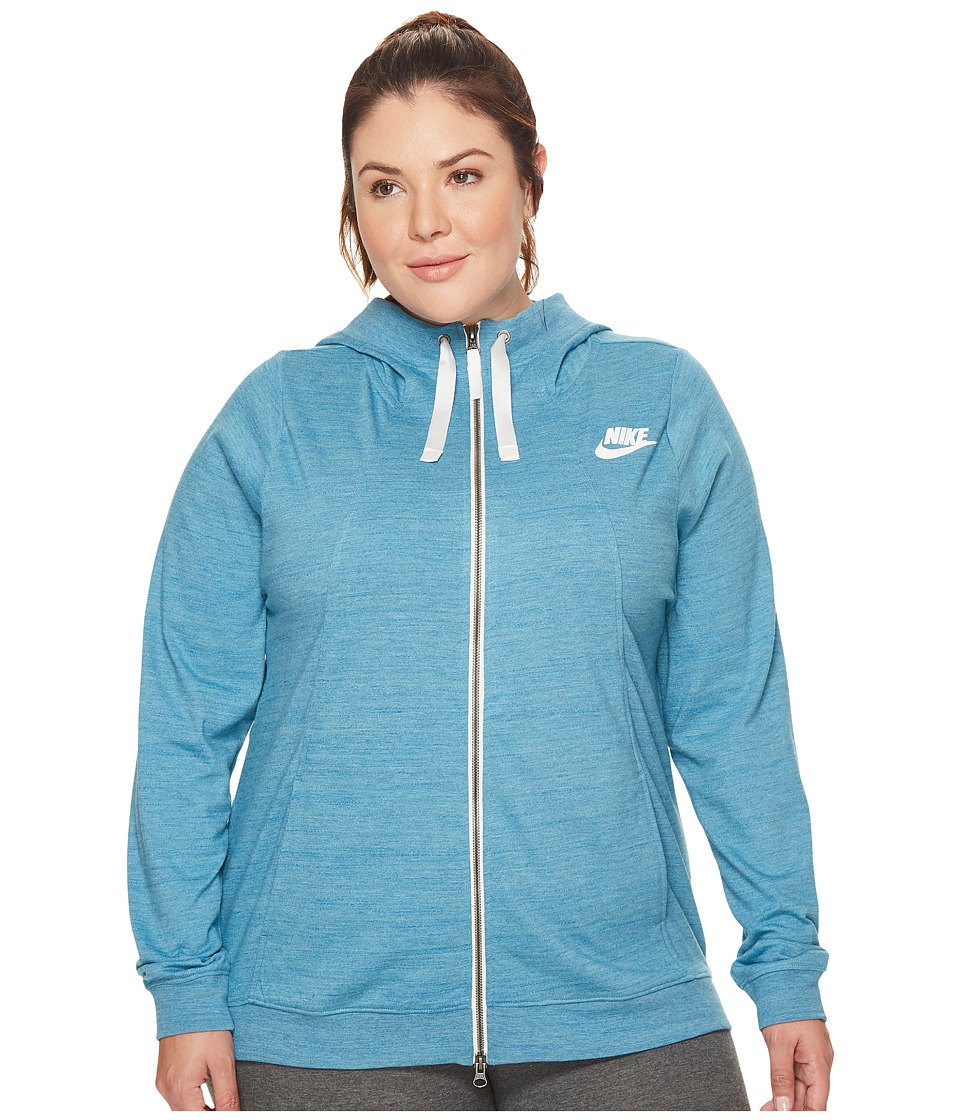 Nike Sportswear Gym Classic Full-Zip Hoodie (Size 1X-3X) (Cerulean/Heather/Sail) Women