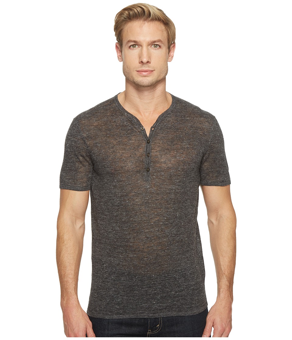 John Varvatos Star U.S.A. Heathered Short Sleeve Drop Neck Henley Sweater Y1517T1L (Charcoal Heather) Men