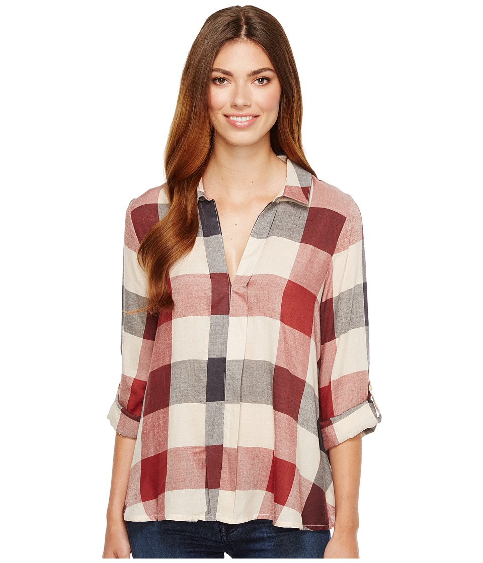 B Collection by Bobeau Woven Plaid Blouse (Navy Plaid) Women