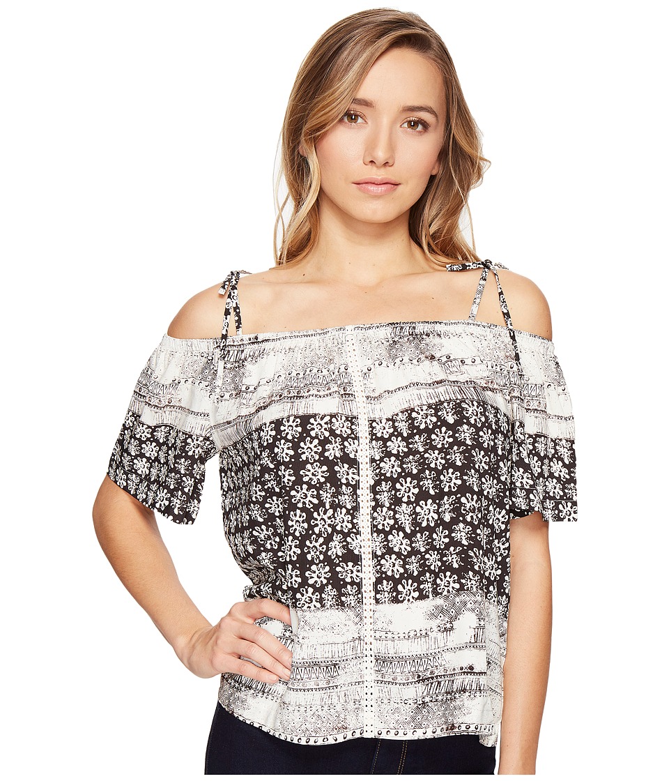 Michael Stars Charlotte Print Off the Shoulder Top (Black/Chalk) Women