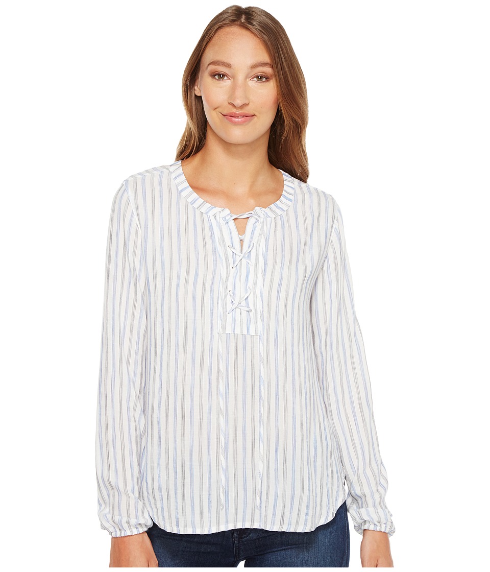 Mod-o-doc Multicolor Rayon Stripe Mandarin Collar Stripe Lace-Up Shirt (Ocean Stripe) Women