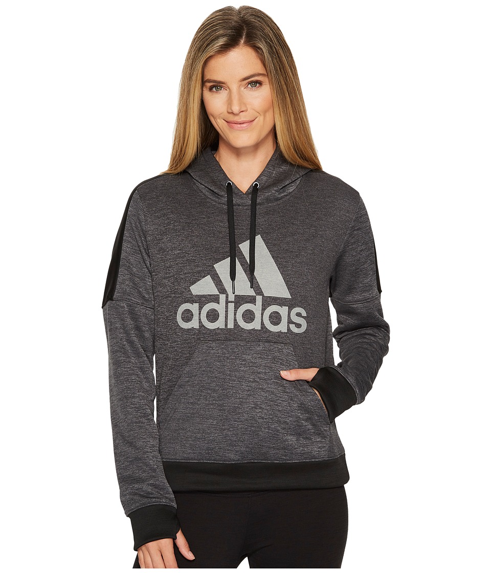 adidas Team Issue Fleece Pullover Logo Hoodie (Dark Grey Heather Melange/Black Melange/Black) Women