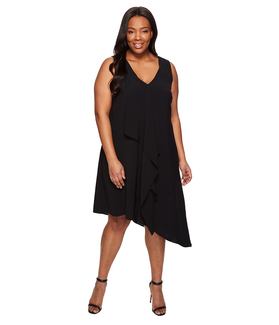 Adrianna Papell Plus Size Asymmetrical Front Drape Dress (Black) Women